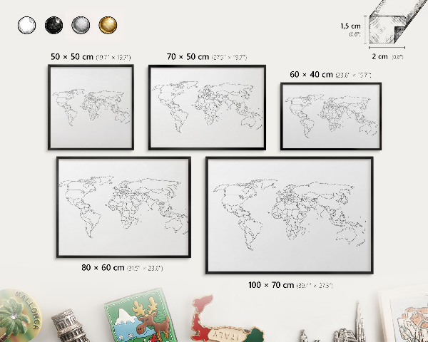 Tablero magnético impreso con marco en color negro Mapa de curvas de nivel