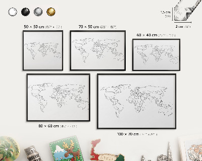 Tablero magnético impreso con marco en color negro Mapa de curvas de nivel