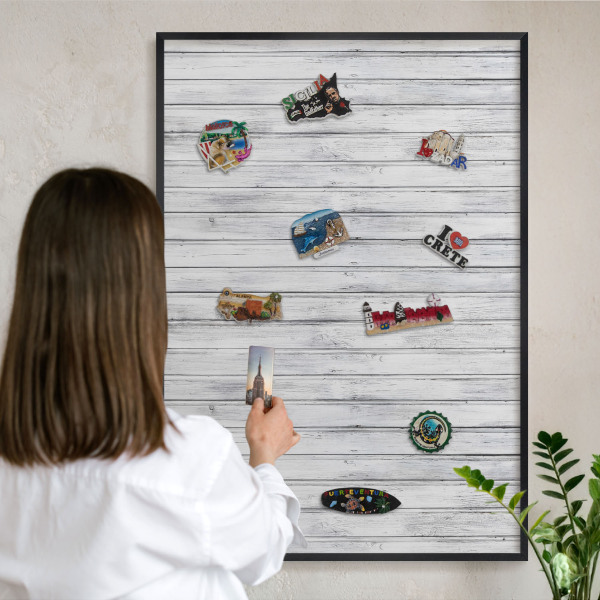 Tablero magnético impreso con marco en color negro Madera clara