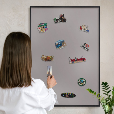 Tablero magnético impreso con marco en color negro Gris ceniza
