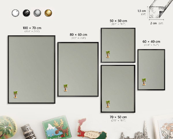 Tablero magnético impreso con marco en color negro Gris neutro