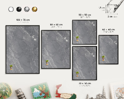 Pizarra magnética para colección de imanes con marco negro Mármol gris
