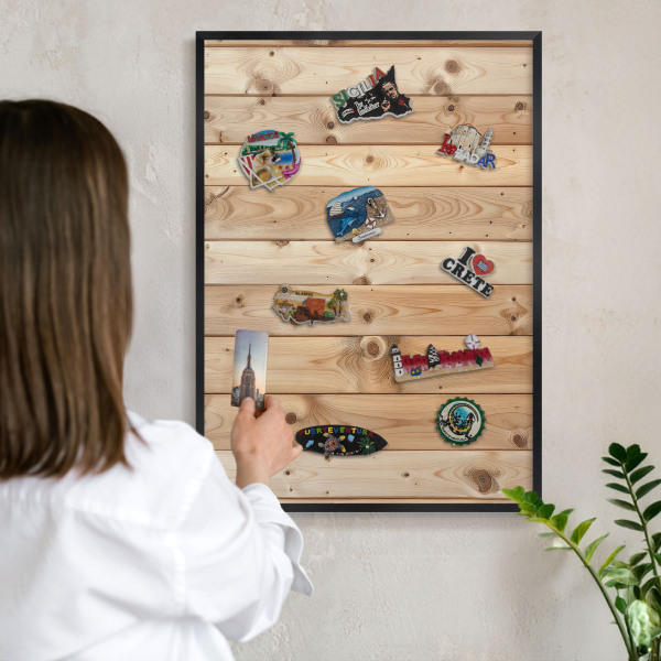 Pizarra magnética para colección de imanes con marco negro Tablas de madera