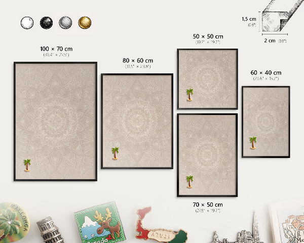 Pizarra magnética para colección de imanes con marco negro Mandala decorativo