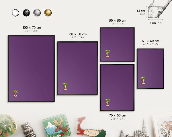 Pizarra magnética para colección de imanes con marco negro Morado intenso