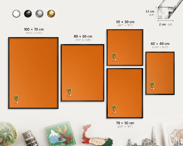 Pizarra magnética para colección de imanes con marco negro Naranja fuerte