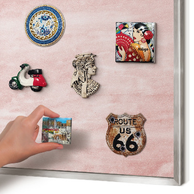 Pizarra magnética para souvenirs de viajes con marco plateado Textura rosa