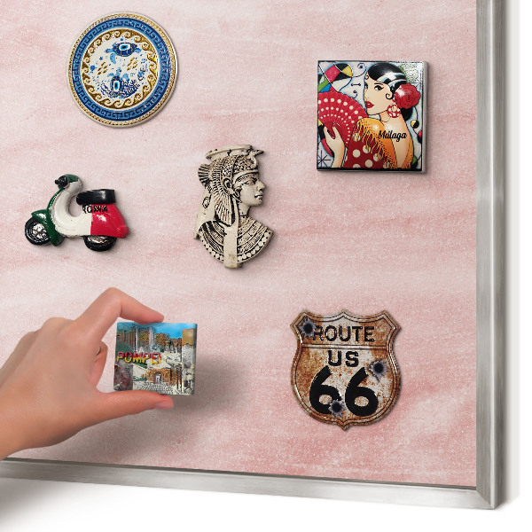 Pizarra magnética para souvenirs de viajes con marco plateado Textura rosa