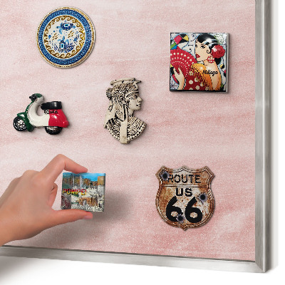 Pizarra magnética para souvenirs de viajes con marco plateado Textura rosa