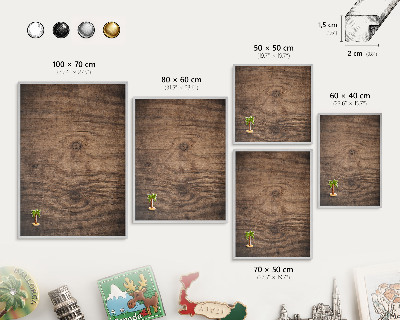 Pizarra magnética para souvenirs de viajes con marco plateado Textura de madera
