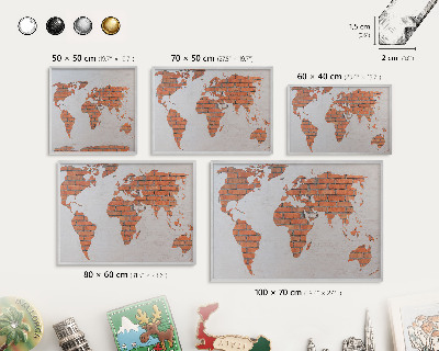 Pizarra para imanes de viajes en color plata Mapa de ladrillos