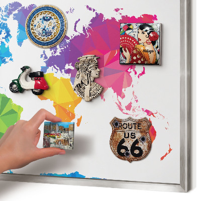 Pizarra magnética para souvenirs de viajes con marco plateado Mapa de colores