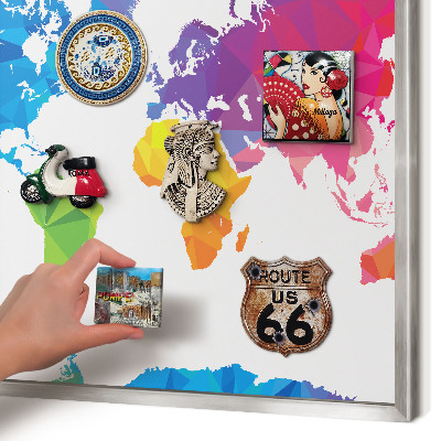 Pizarra magnética para souvenirs de viajes con marco plateado Mapa de colores
