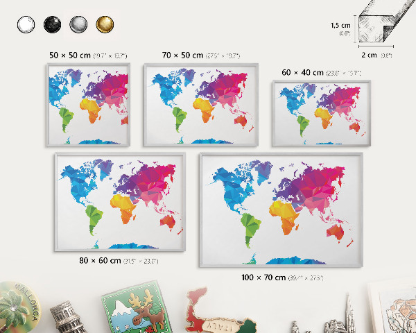 Pizarra magnética para souvenirs de viajes con marco plateado Mapa de colores