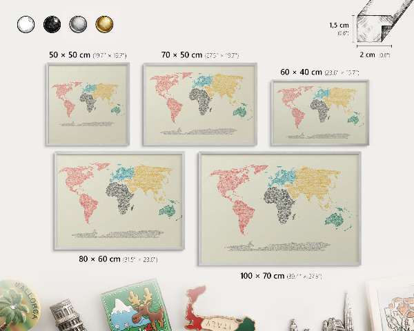 Pizarra magnética para souvenirs de viajes con marco plateado Mapa del mundo