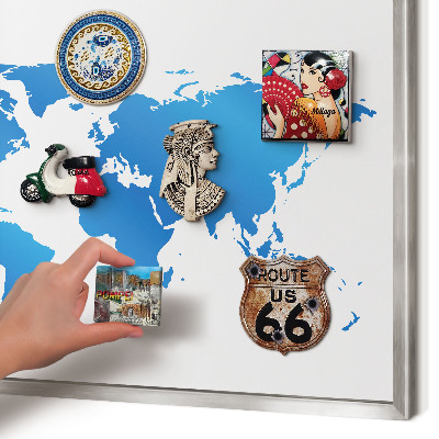 Pizarra magnética para souvenirs de viajes con marco plateado Mapa del mundo