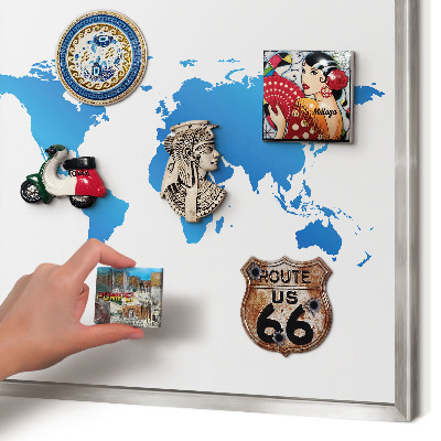 Pizarra magnética para souvenirs de viajes con marco plateado Mapa del mundo