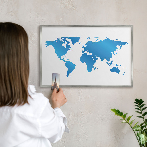 Pizarra magnética para souvenirs de viajes con marco plateado Mapa del mundo