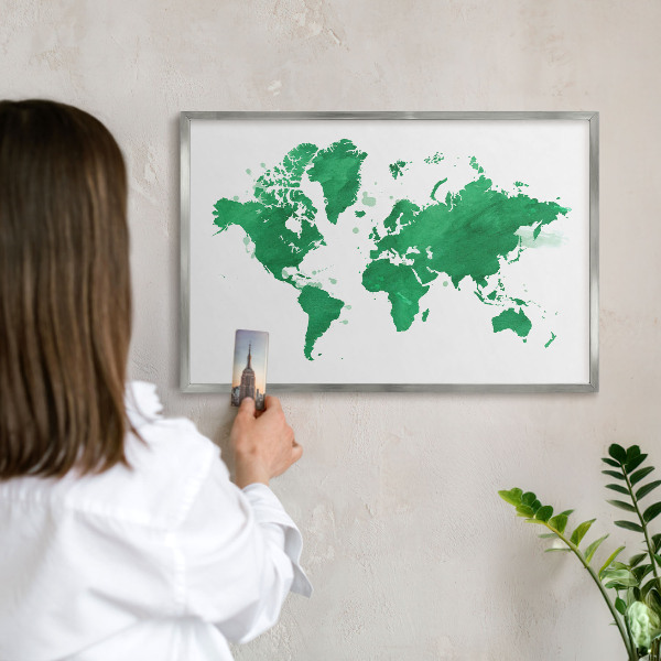 Pizarra para imanes de viajes en color plata Mapa verde