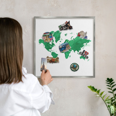Pizarra para imanes de viajes en color plata Mapa verde