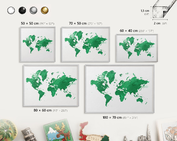 Pizarra para imanes de viajes en color plata Mapa verde