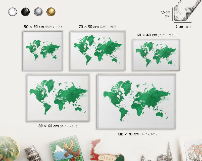 Pizarra para imanes de viajes en color plata Mapa verde