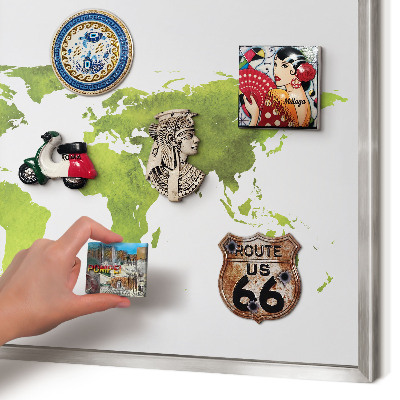 Pizarra magnética para souvenirs de viajes con marco plateado Mapa verde