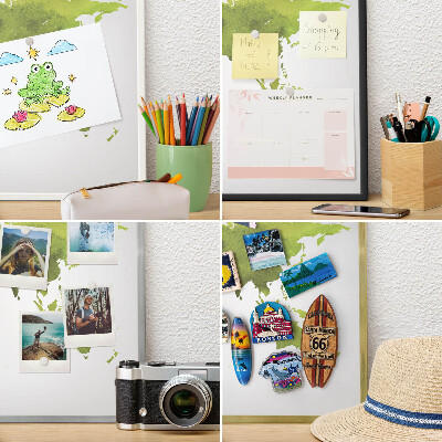 Pizarra magnética para souvenirs de viajes con marco plateado Mapa verde