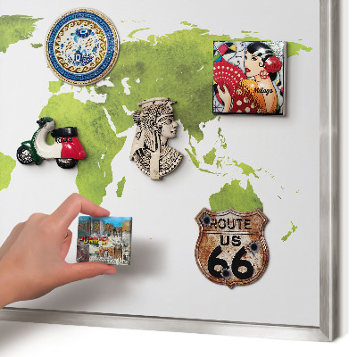 Pizarra magnética para souvenirs de viajes con marco plateado Mapa verde