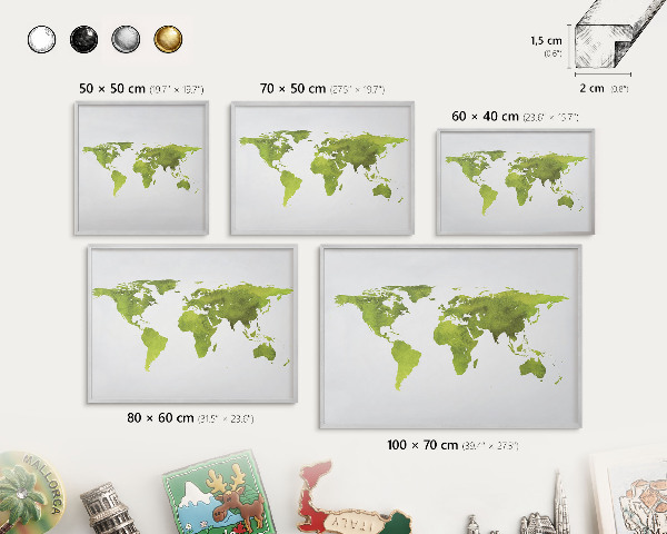 Pizarra magnética para souvenirs de viajes con marco plateado Mapa verde