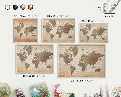 Pizarra para imanes de viajes en color plata Mapa del mundo
