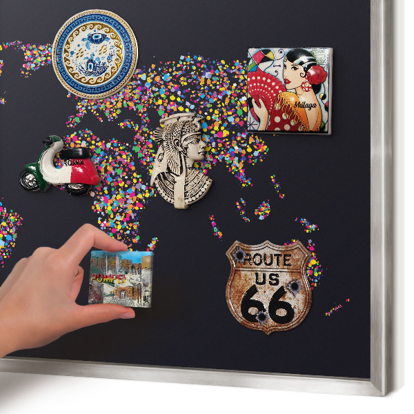 Pizarra magnética para souvenirs de viajes con marco plateado Mapa de colores