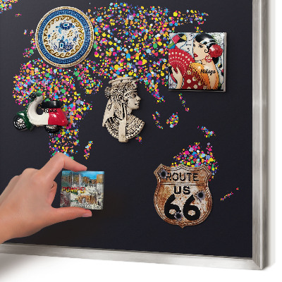 Pizarra magnética para souvenirs de viajes con marco plateado Mapa de colores