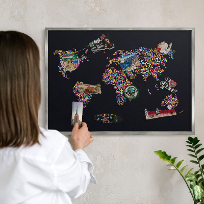 Pizarra magnética para souvenirs de viajes con marco plateado Mapa de colores