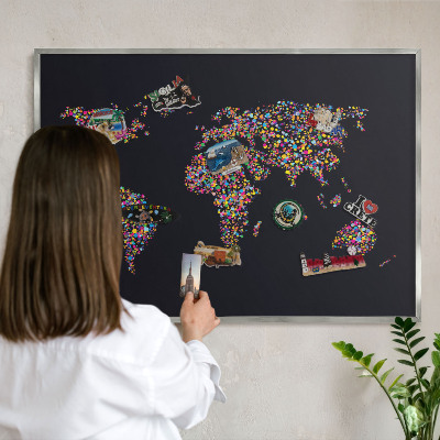 Pizarra magnética para souvenirs de viajes con marco plateado Mapa de colores
