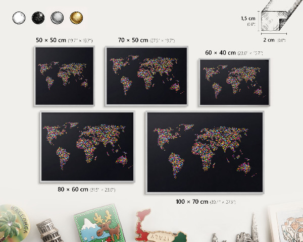 Pizarra magnética para souvenirs de viajes con marco plateado Mapa de colores