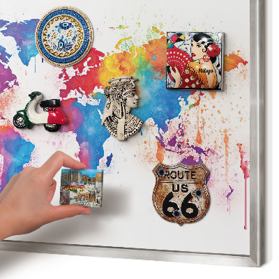 Pizarra magnética para souvenirs de viajes con marco plateado Mapa de colores