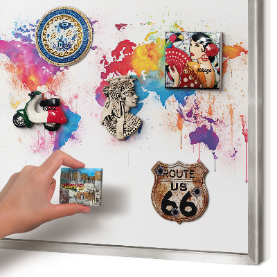 Pizarra magnética para souvenirs de viajes con marco plateado Mapa de colores
