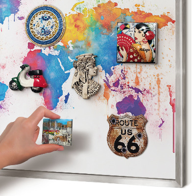 Pizarra magnética para souvenirs de viajes con marco plateado Mapa de colores