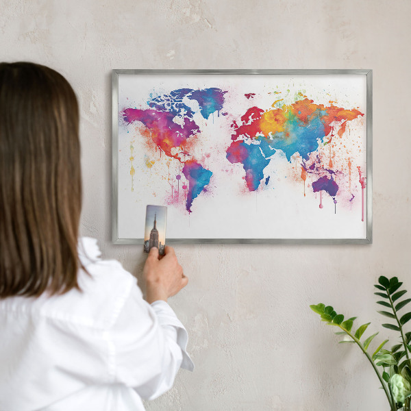 Pizarra magnética para souvenirs de viajes con marco plateado Mapa de colores