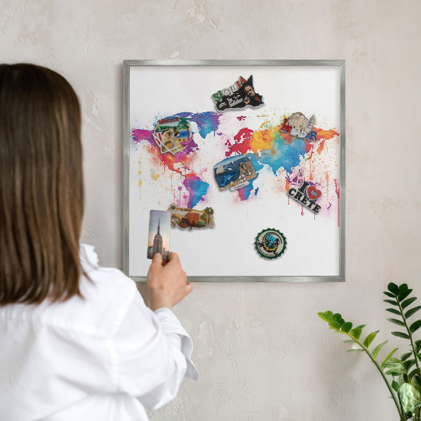Pizarra magnética para souvenirs de viajes con marco plateado Mapa de colores