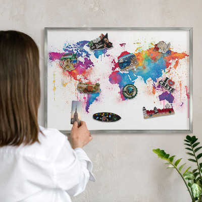 Pizarra magnética para souvenirs de viajes con marco plateado Mapa de colores
