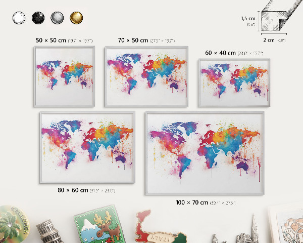 Pizarra magnética para souvenirs de viajes con marco plateado Mapa de colores