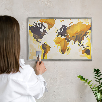 Pizarra para imanes de viajes en color plata Mapa del mundo