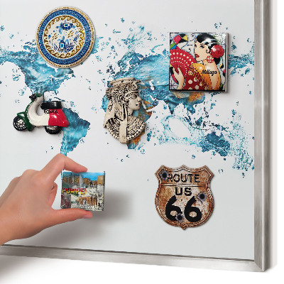 Pizarra magnética para souvenirs de viajes con marco plateado Mapa del agua