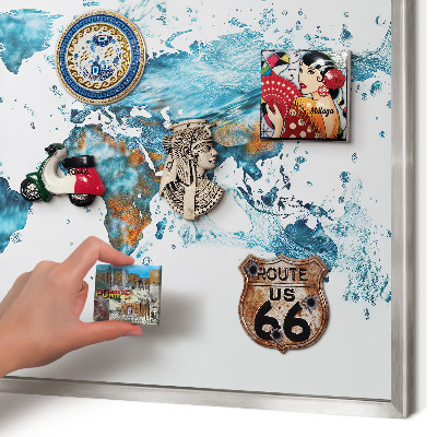 Pizarra magnética para souvenirs de viajes con marco plateado Mapa del agua