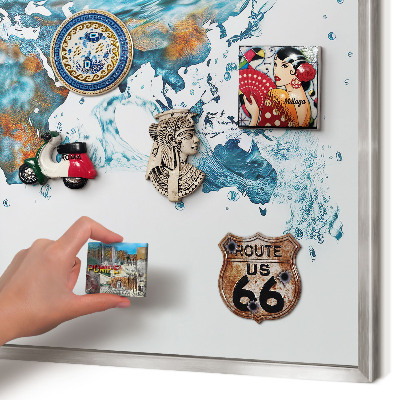 Pizarra magnética para souvenirs de viajes con marco plateado Mapa del agua