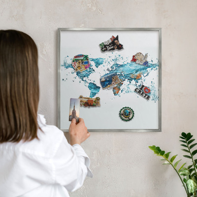 Pizarra magnética para souvenirs de viajes con marco plateado Mapa del agua