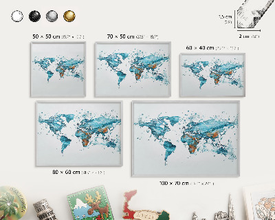 Pizarra magnética para souvenirs de viajes con marco plateado Mapa del agua