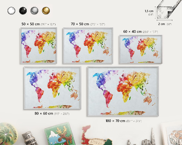 Pizarra para imanes de viajes en color plata Mapa de colores